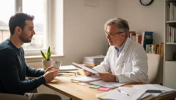 Un médecin échange avec son patient au sujet des bienfaits et des précautions liés à l’utilisation du CBD.