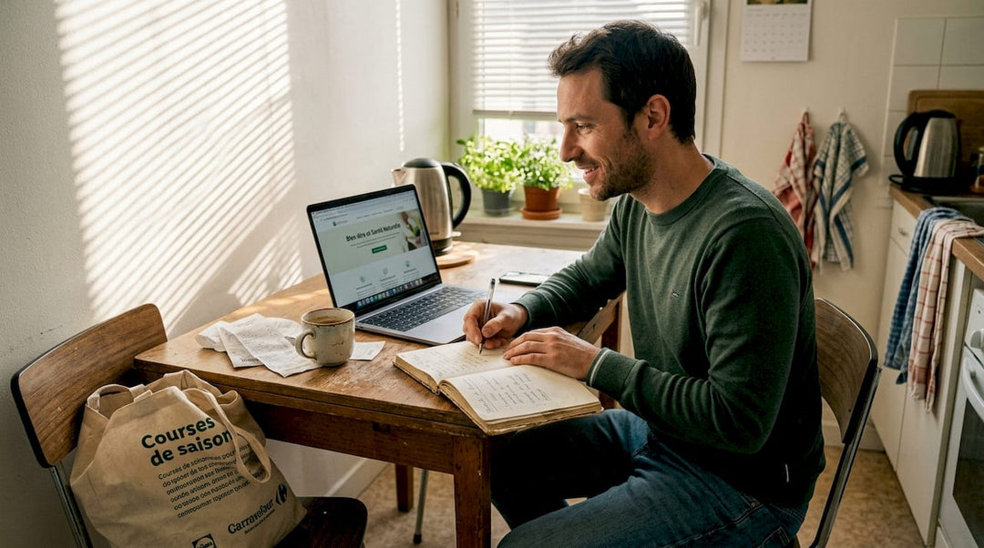 Un homme prend le temps de se renseigner chez lui sur les produits à base de CBD autorisés en France.