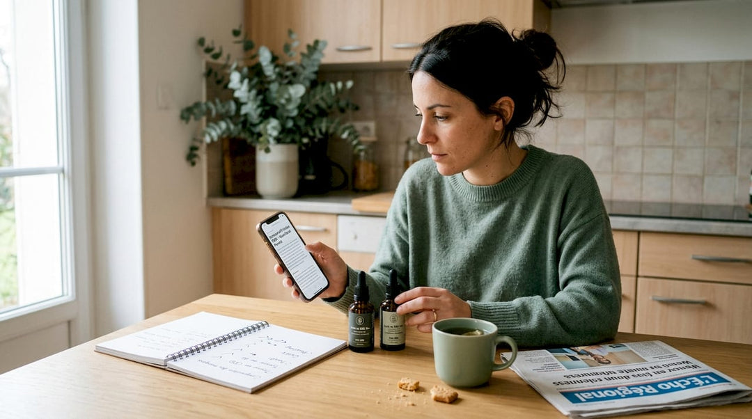 Une femme partage son avis sur les différentes huiles de CBD, un peu comme on comparerait des huiles en cuisine : chacune a ses particularités et ses usages, à choisir selon ses besoins et ses préférences.