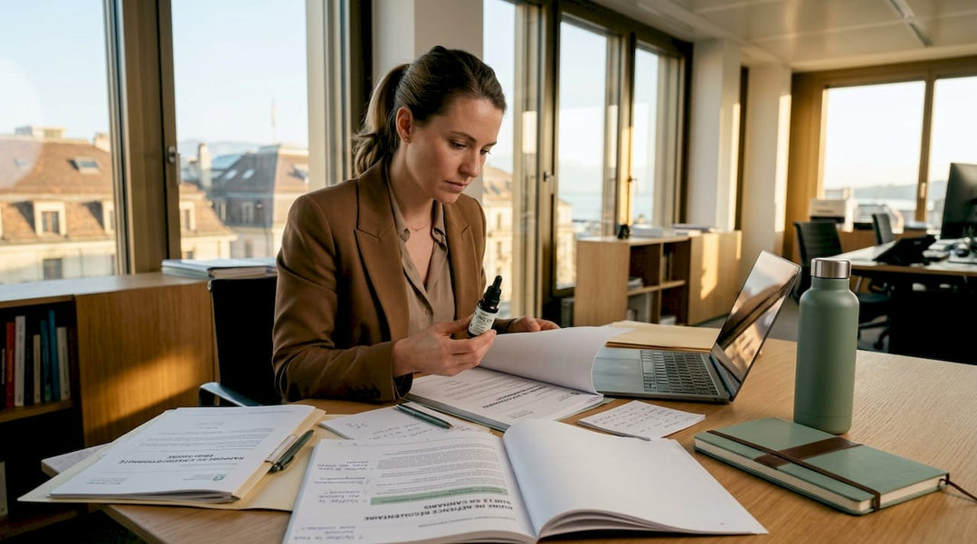 Un responsable de la conformité examine des dossiers liés au CBD dans les bureaux suisses de l’entreprise.