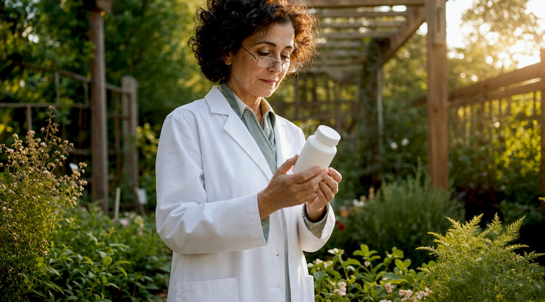 Un pharmacien analyse attentivement un flacon de médicament à base de CBD.