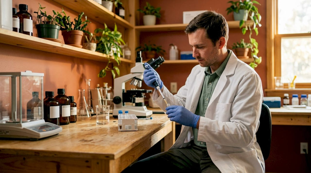 Un spécialiste en laboratoire effectue des analyses sur un échantillon de résine de CBD pour en vérifier la qualité.