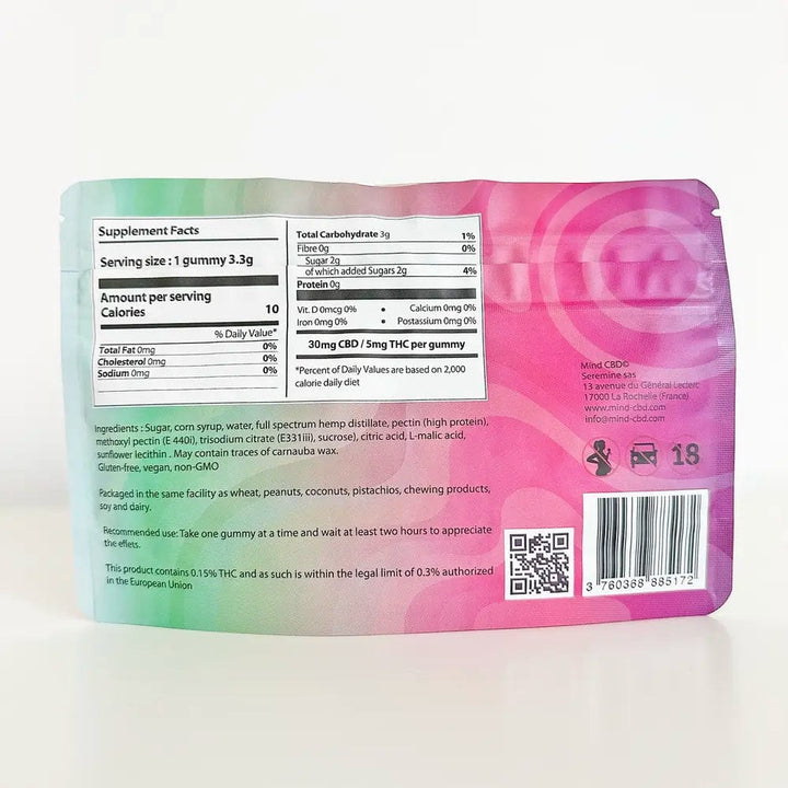 Mind CBD Gummies CBD 20 Gummies CBD 30mg + THC 5mg (6 saveurs au choix)