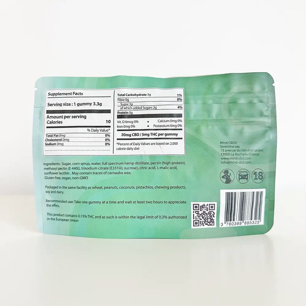 Mind CBD Gummies CBD 20 Gummies CBD 30mg + THC 5mg (6 saveurs au choix)