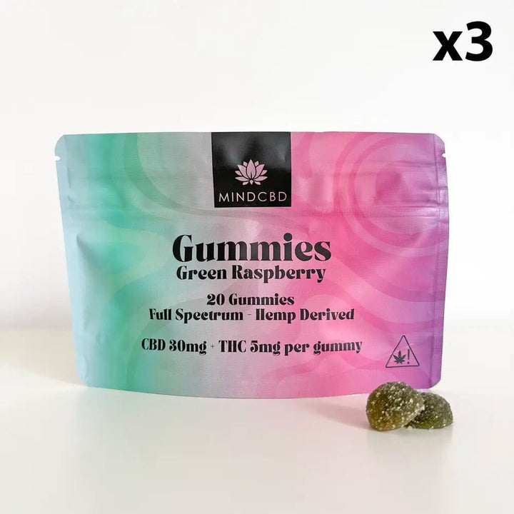 Mind CBD Gummies CBD Framboise Verte / 3 sachets 20 Gummies CBD 30mg + THC 5mg (6 saveurs au choix)