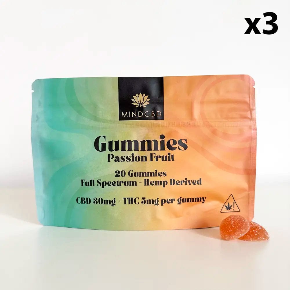 Mind CBD Gummies CBD Fruit de la Passion / 3 sachets 20 Gummies CBD 30mg + THC 5mg (6 saveurs au choix)
