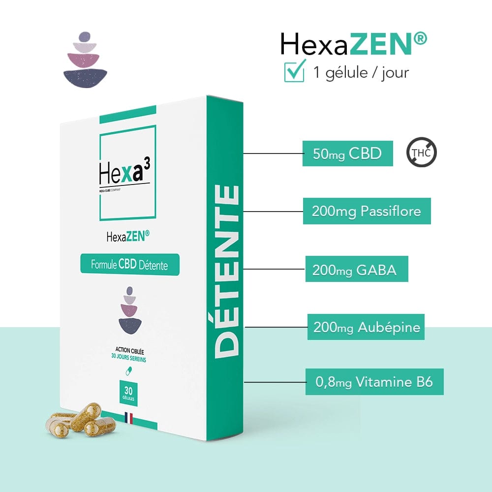 Hexa3 Gélules CBD 30 Gélules CBD Relaxation HexaZEN 1500mg, sans THC