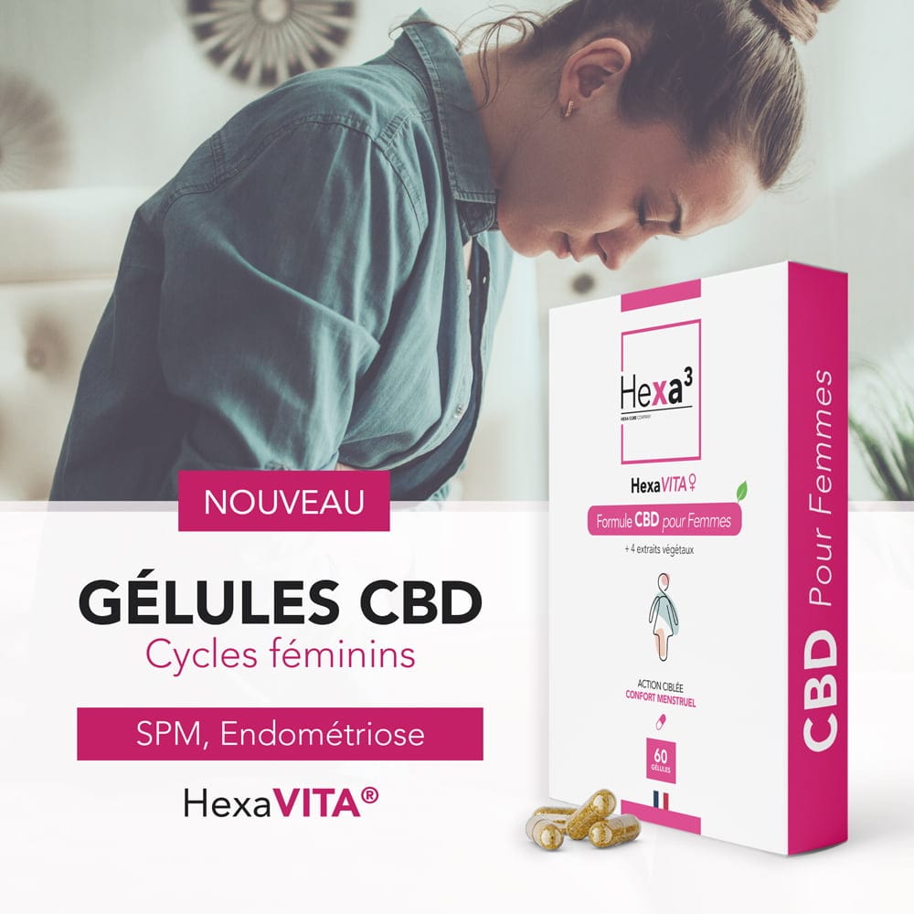 Hexa3 Gélules CBD 60 Gélules CBD Confort Menstruel HexaVITA 1500mg, sans THC