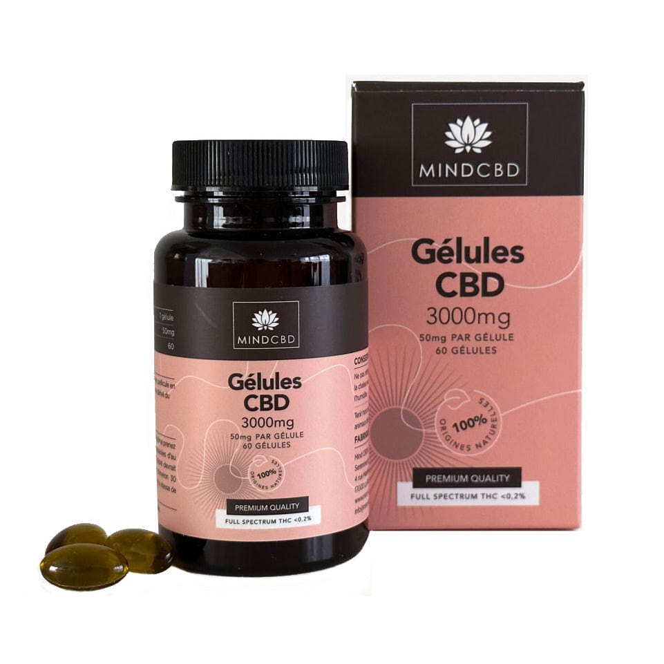60 CBD-capsules met hoge concentratie Full Spectrum 3000 mg, voorkant
