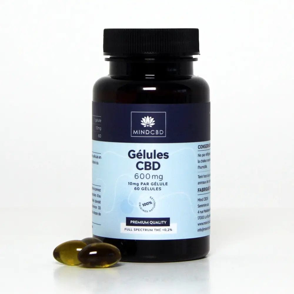Bottle of low concentration CBD capsules x3