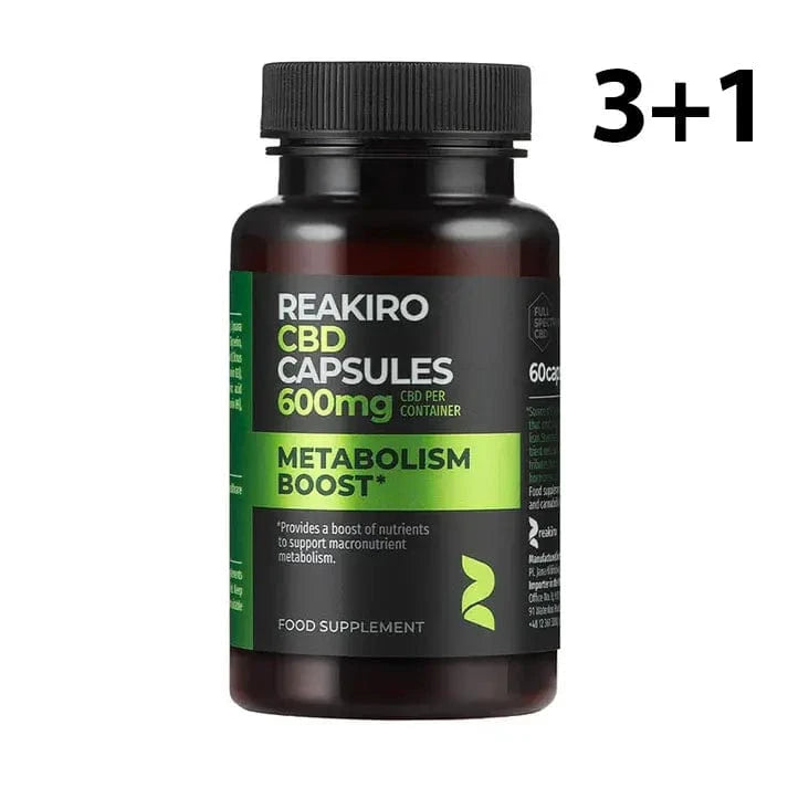 Reakiro Gélules CBD 4 boîtes (dont 1 offerte) 60 Gélules CBD Full Spectrum 600mg, Metabolism Boost