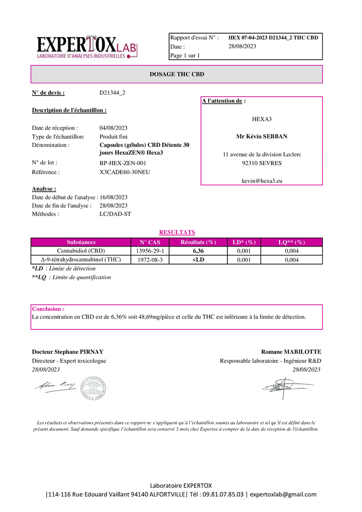 Hexa3 Gélules CBD 60 Gélules CBD HexaFLEX 1800mg, Douleurs et Mobilité, sans THC