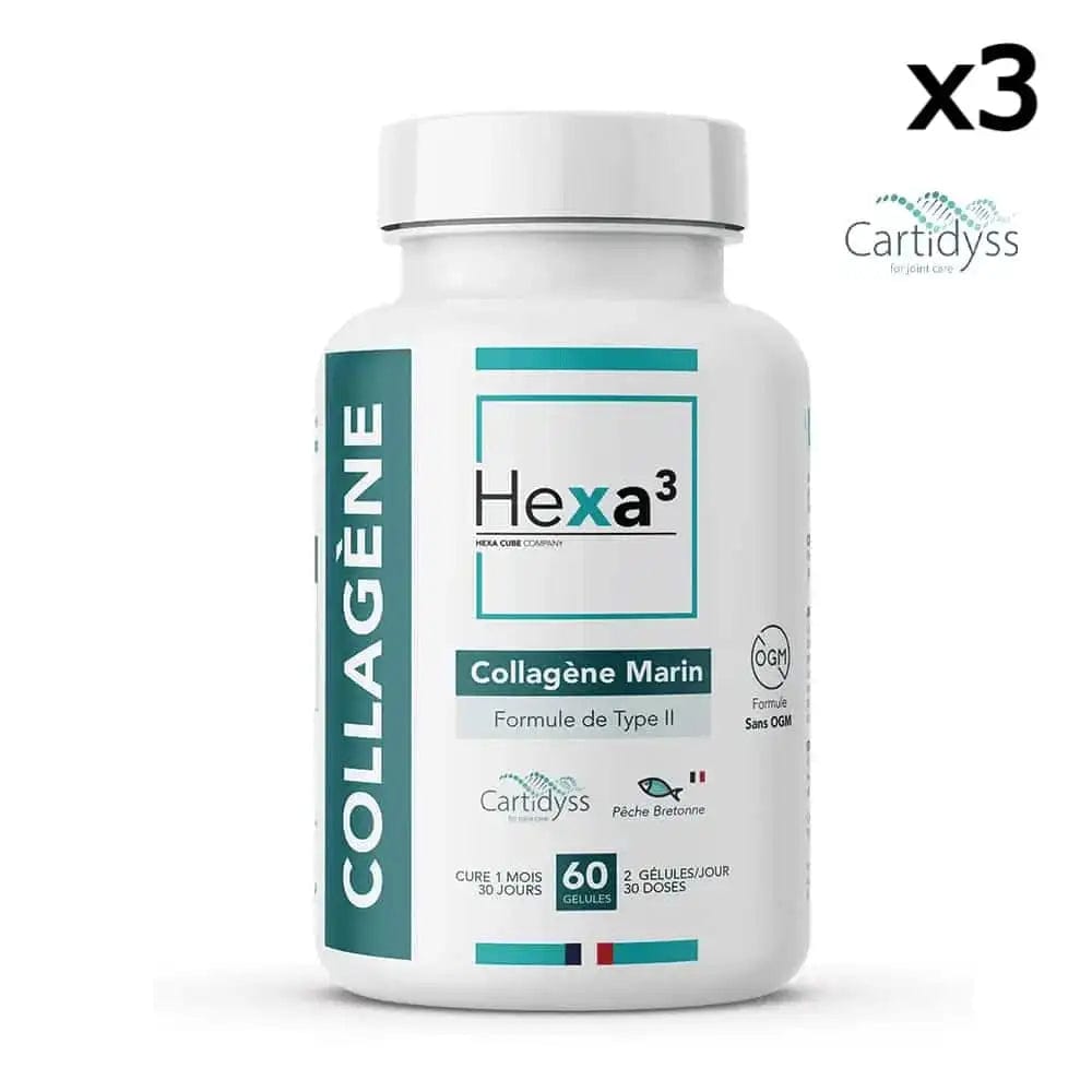Hexa3 Gélules 3 boîtes 60 Gélules Collagène Marin Français Type II CARTIDYSS