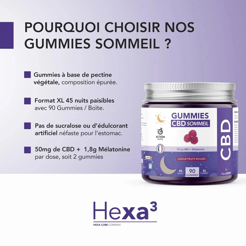 Hexa3 Gummies CBD 90 Gummies CBD Sommeil + Mélatonine, 2250mg HexaSOM