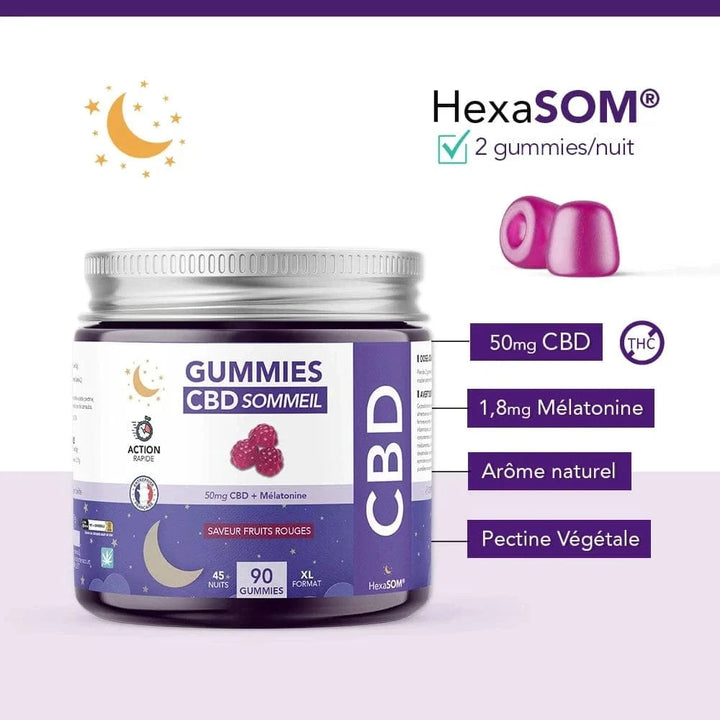 Hexa3 Gummies CBD 90 Gummies CBD Sommeil + Mélatonine, 2250mg HexaSOM