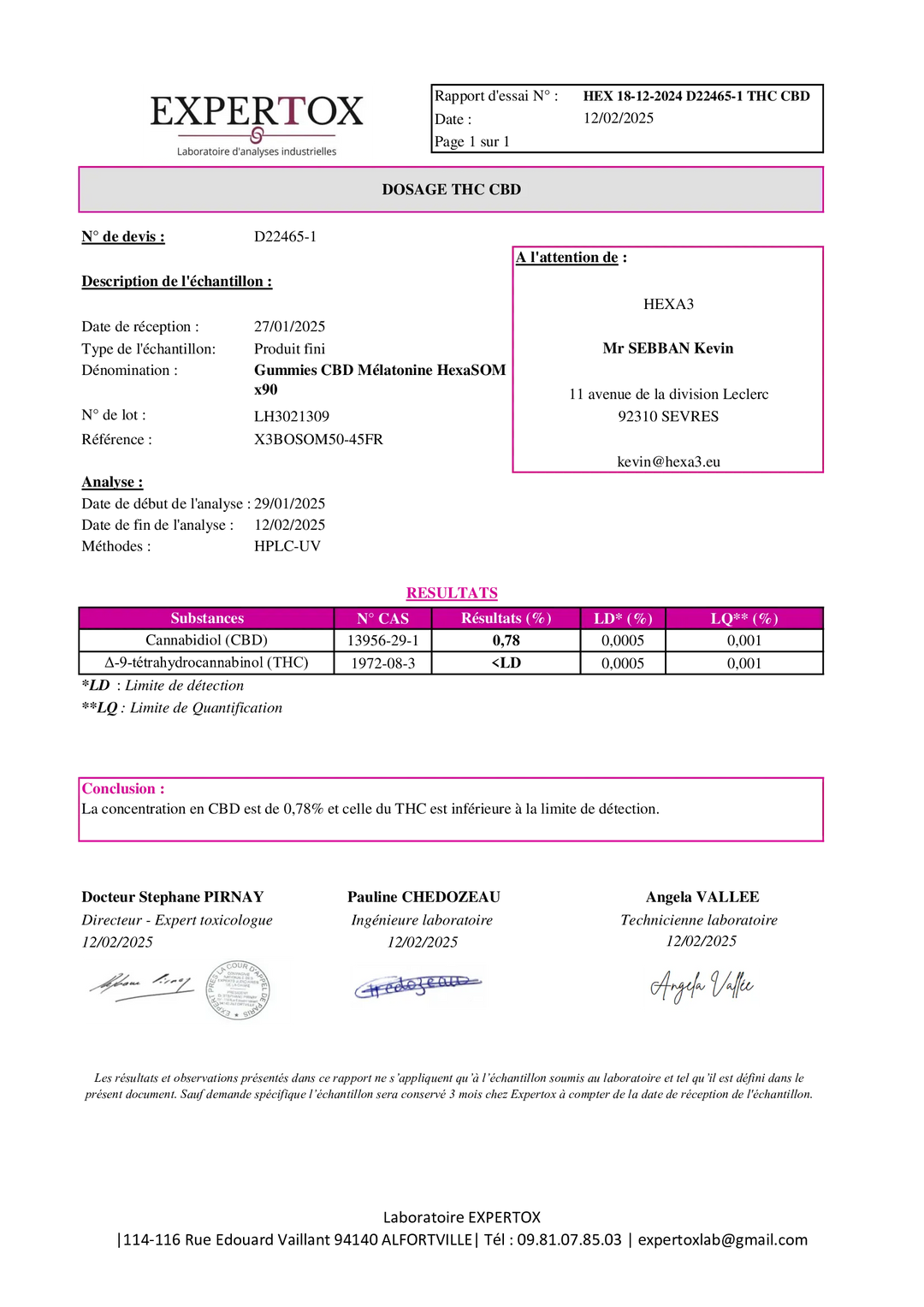 Hexa3 Gummies CBD 90 Gummies CBD Sommeil + Mélatonine, 2250mg HexaSOM