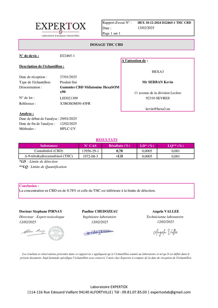 Hexa3 Gummies CBD 90 Gummies CBD Sommeil + Mélatonine, 2250mg HexaSOM