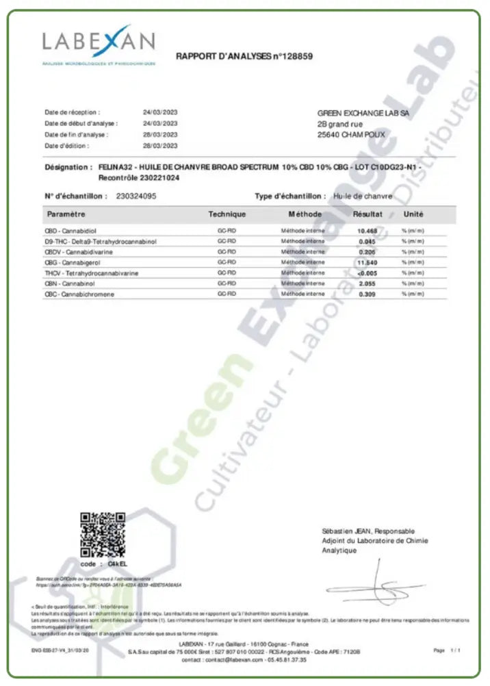 Huile 10% CBG + 10% CBD, sans THC (10ml)