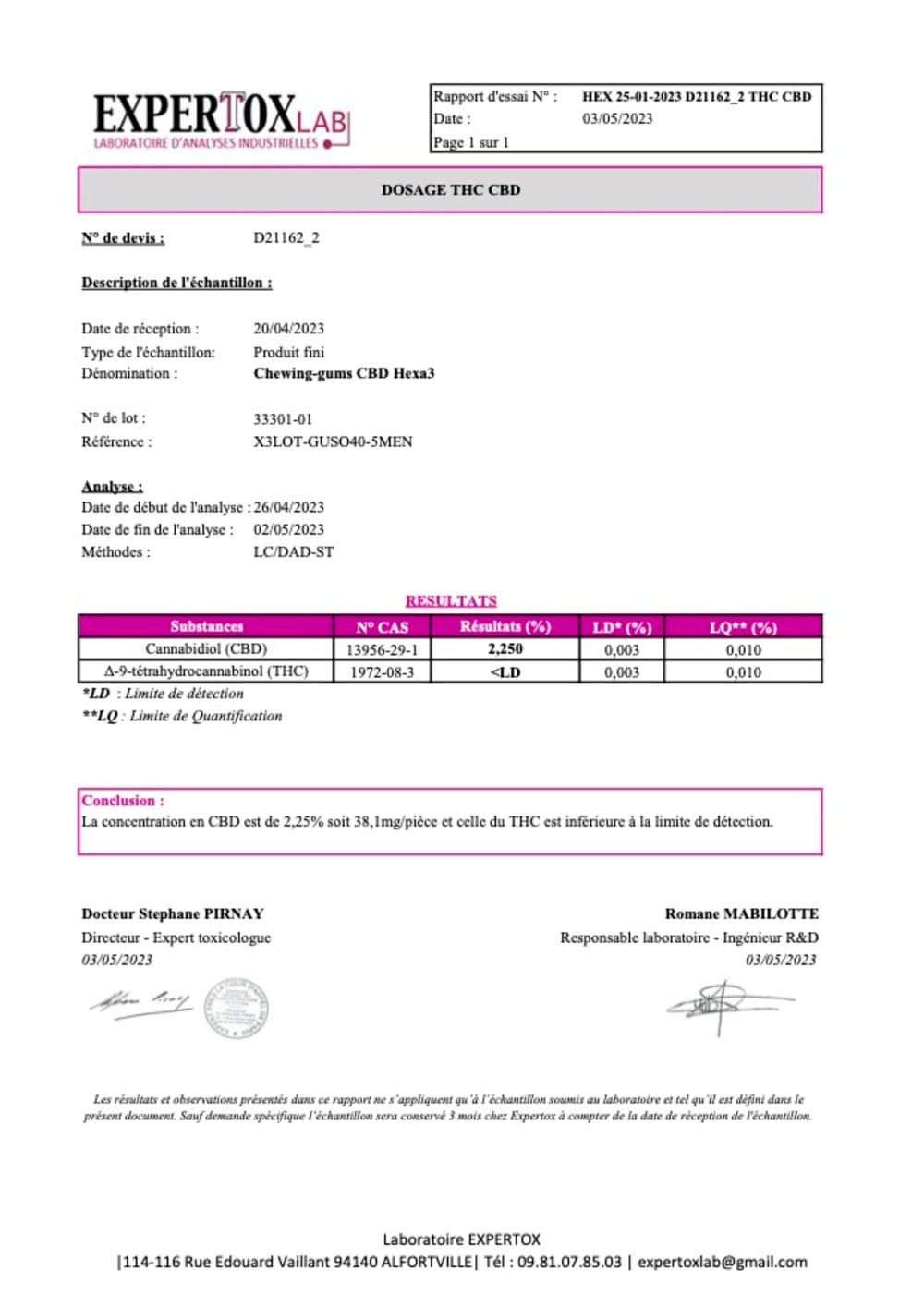 Certificado Hexazen de goma de mascar x2