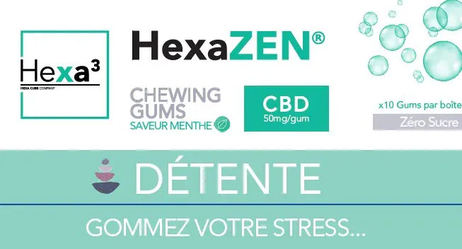 Hexa3 Chewing Gum CBD Chewing-Gums CBD Détente 10x50mg HexaZEN Menthe