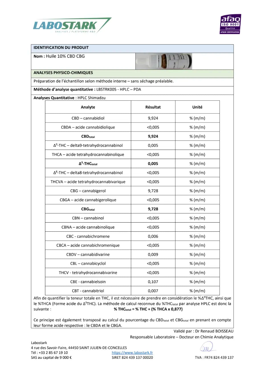 Nobilis Huiles CBD Huile 10% CBG + 10% CBD, sans THC (10ml)