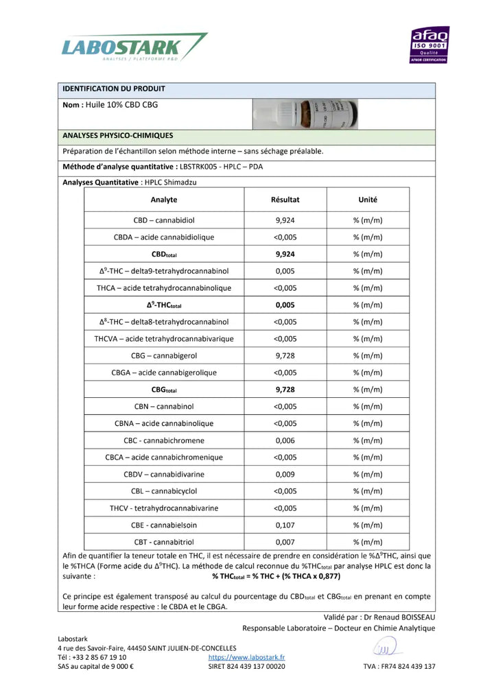 Nobilis Huiles CBD Huile 10% CBG + 10% CBD, sans THC (10ml)