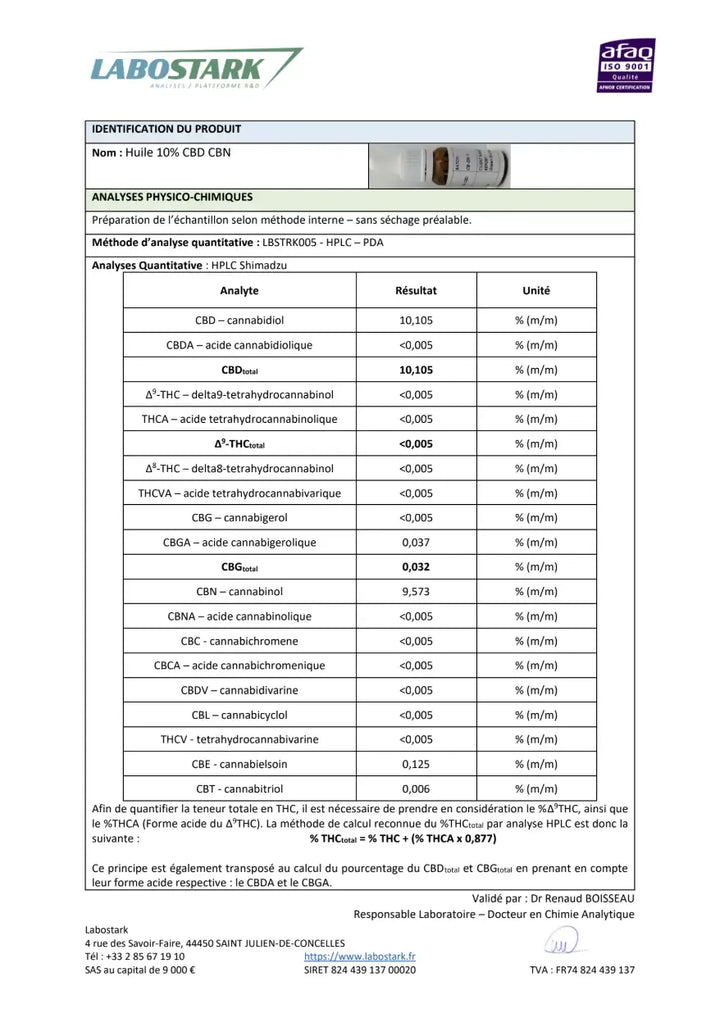 Nobilis Huiles CBD Huile 10% CBN + 10% CBD, sans THC (10ml)
