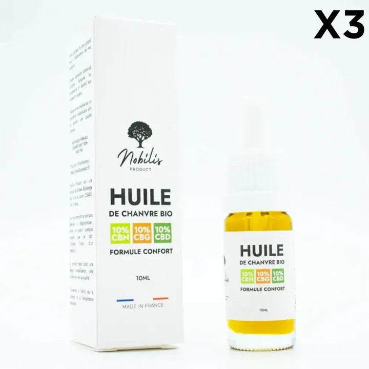 Nobilis Huiles CBD 3 flacons Huile 10% CBN + 10% CBG + 10% CBD, sans THC (10ml)