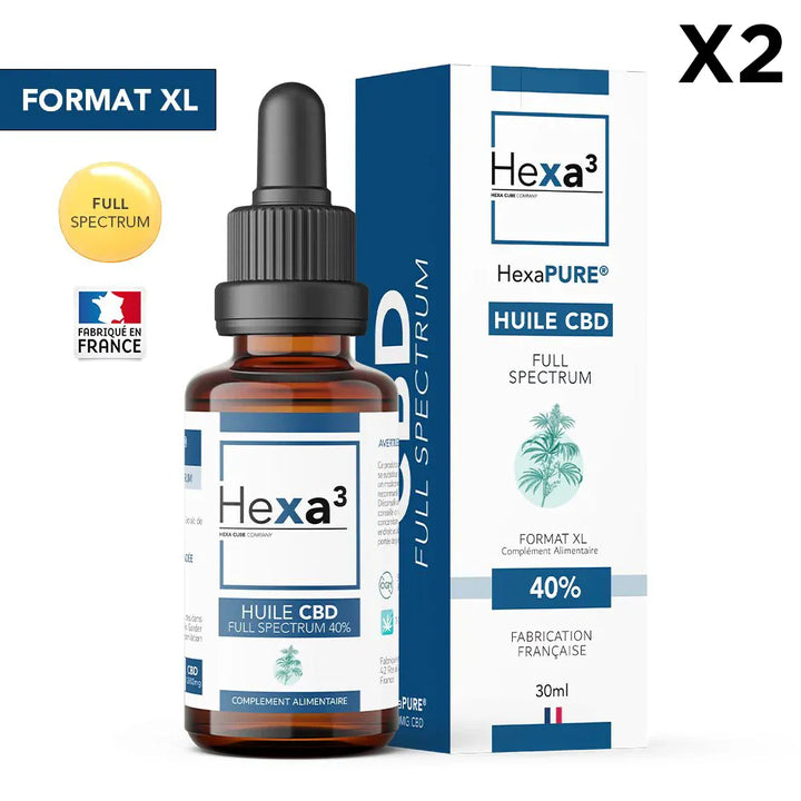 Hexa3 Huiles CBD 2 flacons Huile CBD Bio HexaPURE, Full Spectrum 40% / 12000mg (30ml)