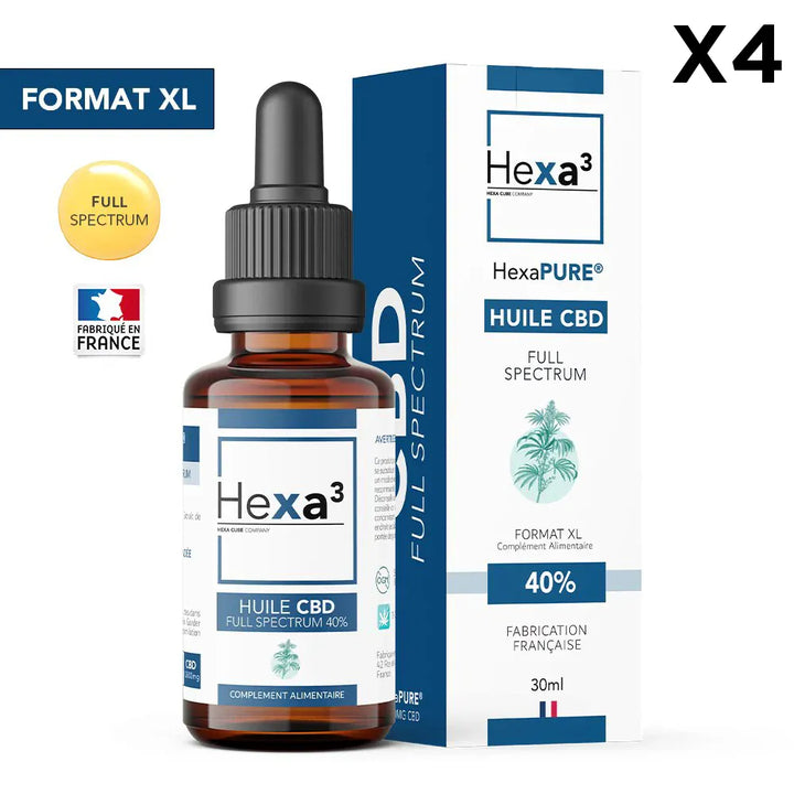 Hexa3 Huiles CBD 4 flacons Huile CBD Bio HexaPURE, Full Spectrum 40% / 12000mg (30ml)