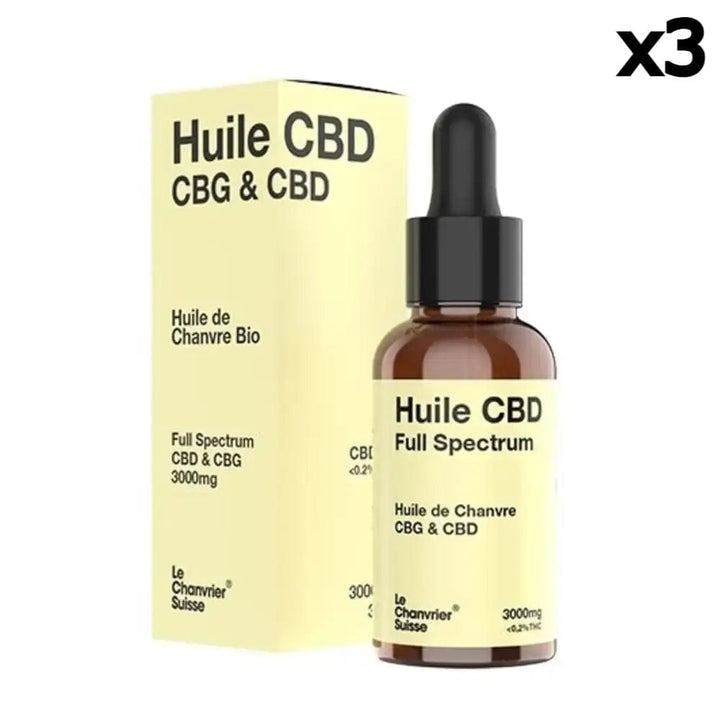 Le Chanvrier Suisse Huiles CBD 3000mg / 10% / 3 flacons Huile CBD CBG Bio Full Spectrum 3000mg ou 6000mg (30ml)