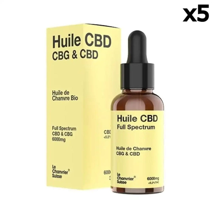 Le Chanvrier Suisse Huiles CBD 6000mg / 20% / 5 flacons Huile CBD CBG Bio Full Spectrum 3000mg ou 6000mg (30ml)