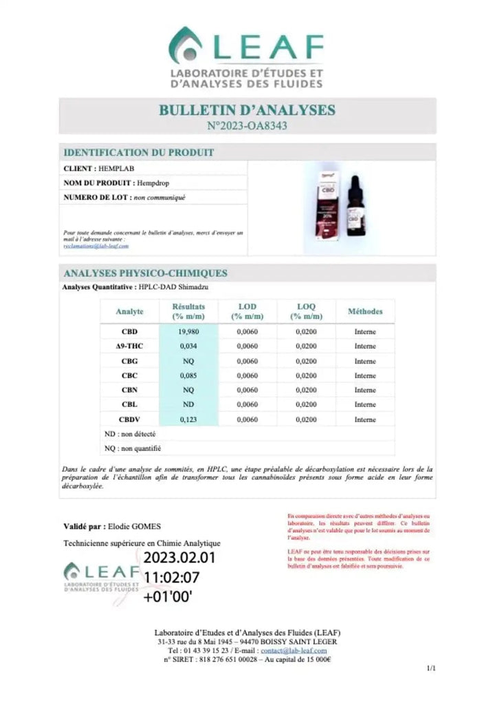 Hemp+ Huiles CBD Huile CBD Chanvre, Broad Spectrum, sans THC (10ml)