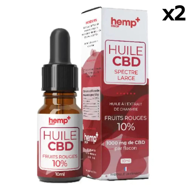 Hemp+ Huiles CBD 1000mg / 10% / 2 flacons Huile CBD Fruits Rouges, Broad Spectrum, sans THC (10ml)