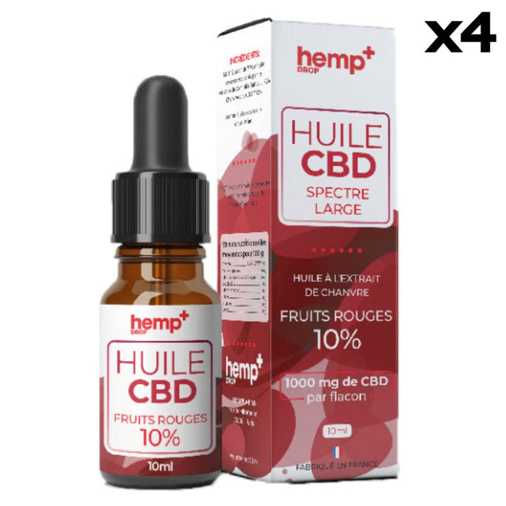 Hemp+ Huiles CBD 3000mg / 30% / 4 flacons Huile CBD Fruits Rouges, Broad Spectrum, sans THC (10ml)