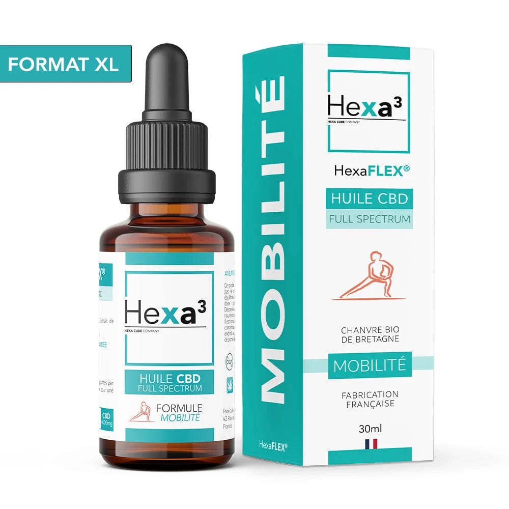 Hexa3 Huiles CBD 1 flacon Huile CBD HexaFLEX XL Mobilité, Chanvre Bio, Full Spectrum 20% / 6000mg (30ml)