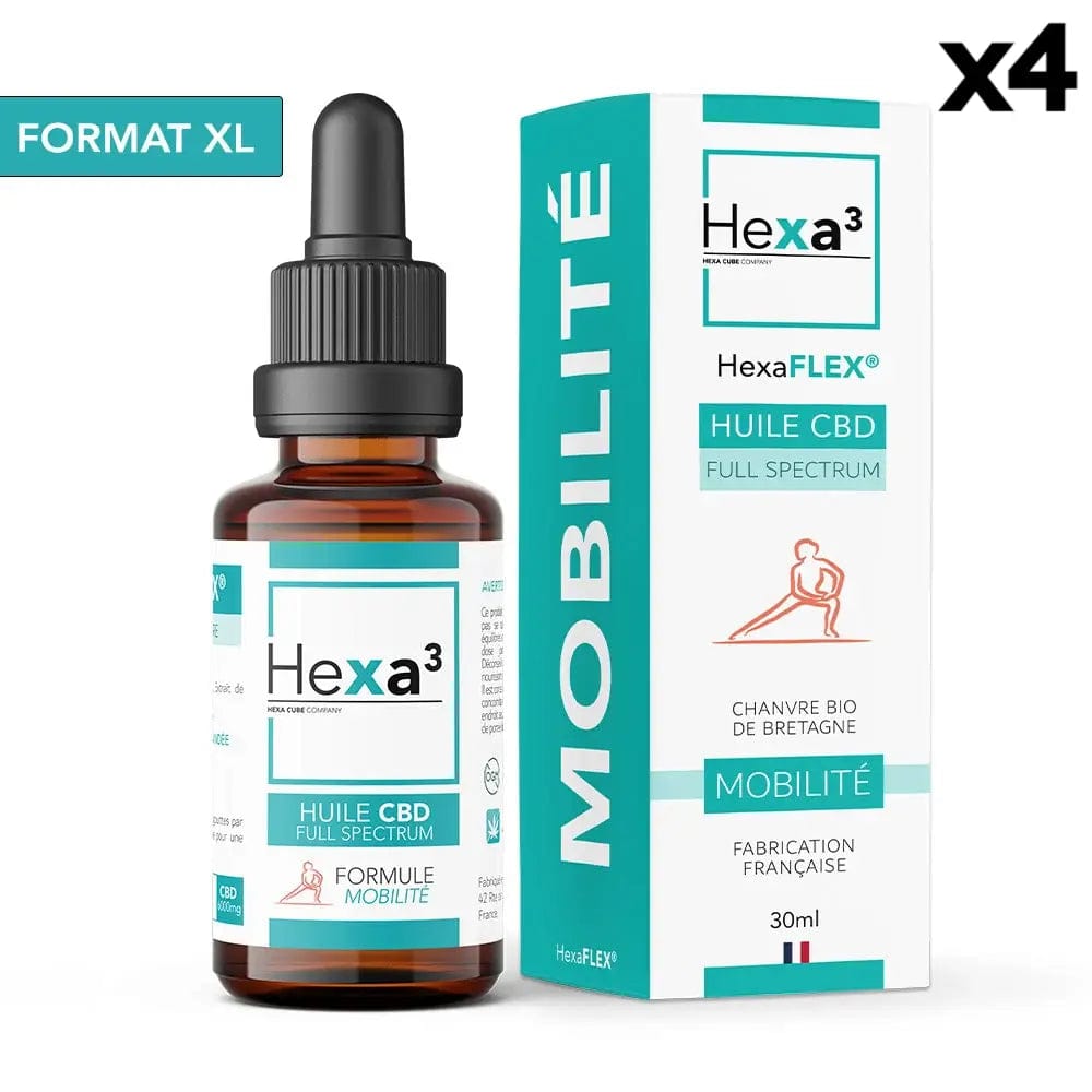 Hexa3 Huiles CBD 4 flacons Huile CBD HexaFLEX XL Mobilité, Chanvre Bio, Full Spectrum 20% / 6000mg (30ml)
