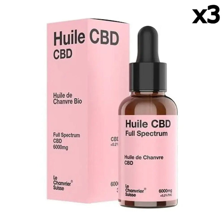 Le Chanvrier Suisse Huiles CBD 6000mg / 20% / 3 flacons Huile CBD Le Chanvrier Suisse Full Spectrum 3000mg ou 6000mg (30ml)