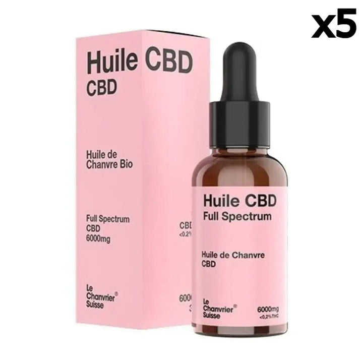 Le Chanvrier Suisse Huiles CBD 6000mg / 20% / 5 flacons Huile CBD Le Chanvrier Suisse Full Spectrum 3000mg ou 6000mg (30ml)