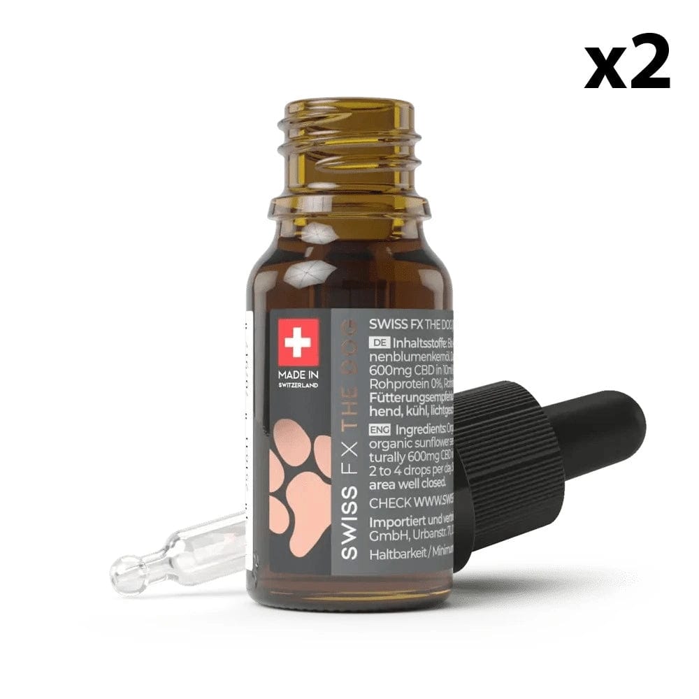 Swiss FX Huiles CBD 2 flacons Huile CBD naturelle pour Chiens, SwissFX 600mg (10ml)