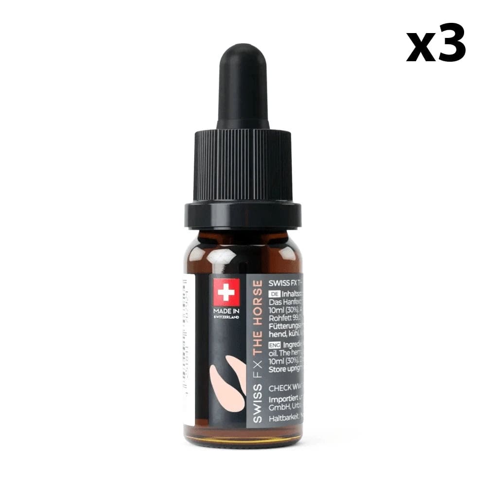 Swiss FX Huiles CBD 3 flacons Huile CBD pour Chevaux, 3000mg / 30% (10ml)