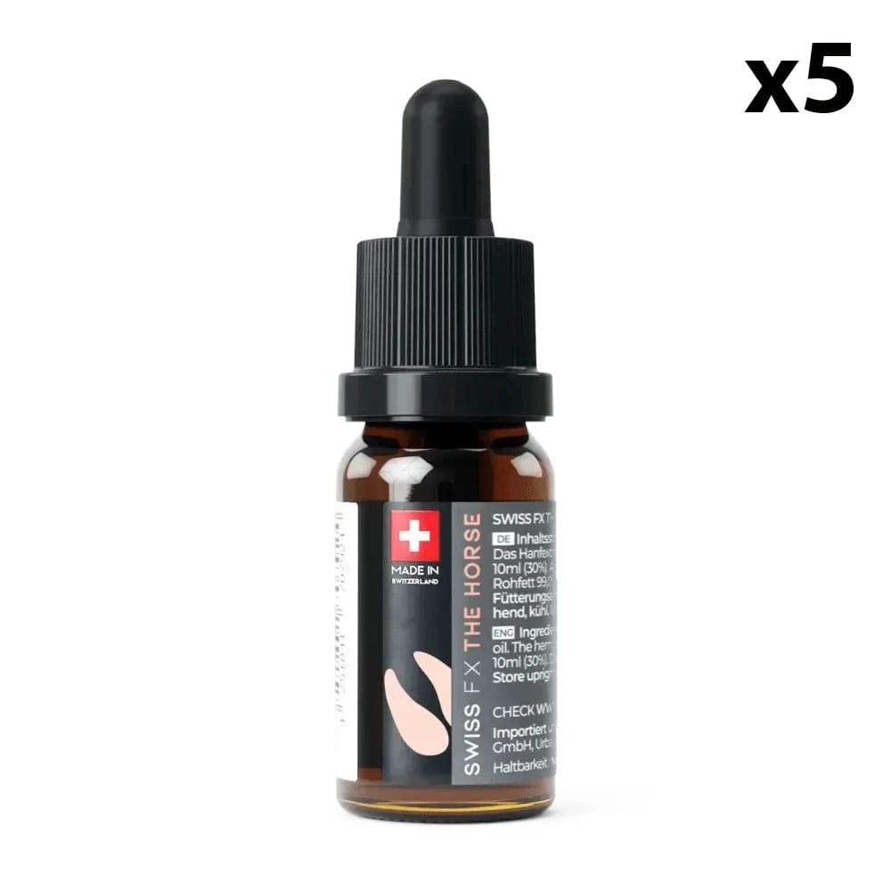 Swiss FX Huiles CBD 5 flacons Huile CBD pour Chevaux, 3000mg / 30% (10ml)