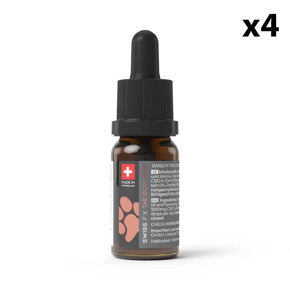 Swiss FX Huiles CBD 4 flacons Huile CBD pour Chiens, 10%, Goût Boeuf (10ml)