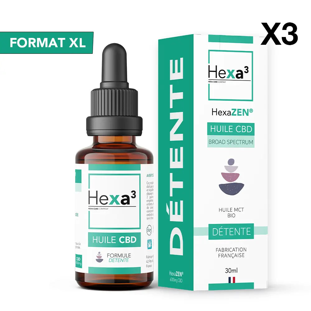 Hexa3 Huiles CBD 3 flacons Huile CBD sans THC HexaZEN, 20% / 6000mg (30ml)
