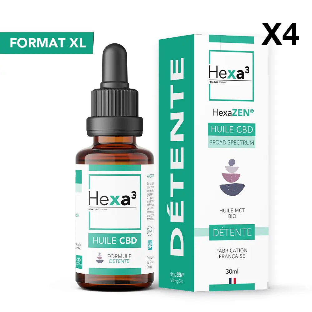 Hexa3 Huiles CBD 4 flacons Huile CBD sans THC HexaZEN, 20% / 6000mg (30ml)