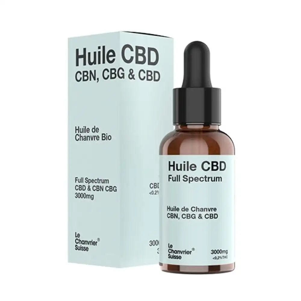 Le Chanvrier Suisse Huiles CBD 3000mg / 10% / 1 flacon Huile CBN, CBG & CBD Bio, Full Spectrum 3000mg ou 6000mg (30ml)