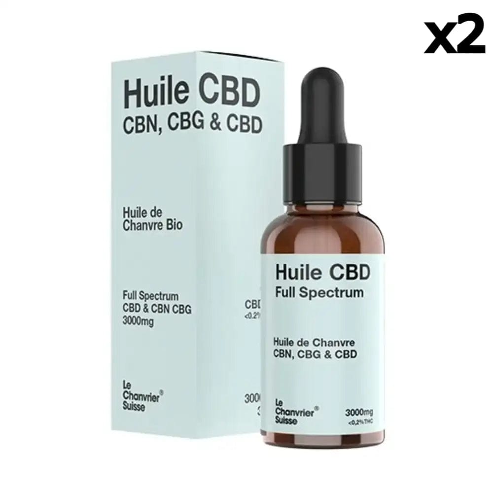 Le Chanvrier Suisse Huiles CBD 3000mg / 10% / 2 flacons Huile CBN, CBG & CBD Bio, Full Spectrum 3000mg ou 6000mg (30ml)