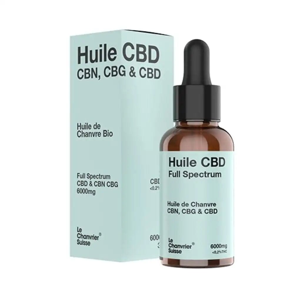 Le Chanvrier Suisse Huiles CBD 6000mg / 20% / 1 flacon Huile CBN, CBG & CBD Bio, Full Spectrum 3000mg ou 6000mg (30ml)