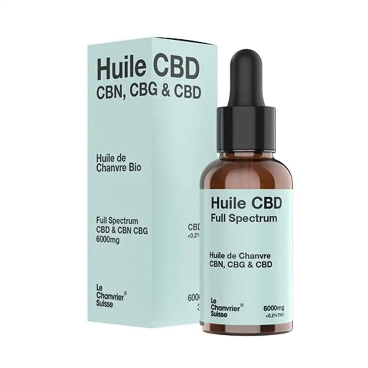 Le Chanvrier Suisse Huiles CBD 6000mg / 20% / 1 flacon Huile CBN, CBG & CBD Bio, Full Spectrum 3000mg ou 6000mg (30ml)