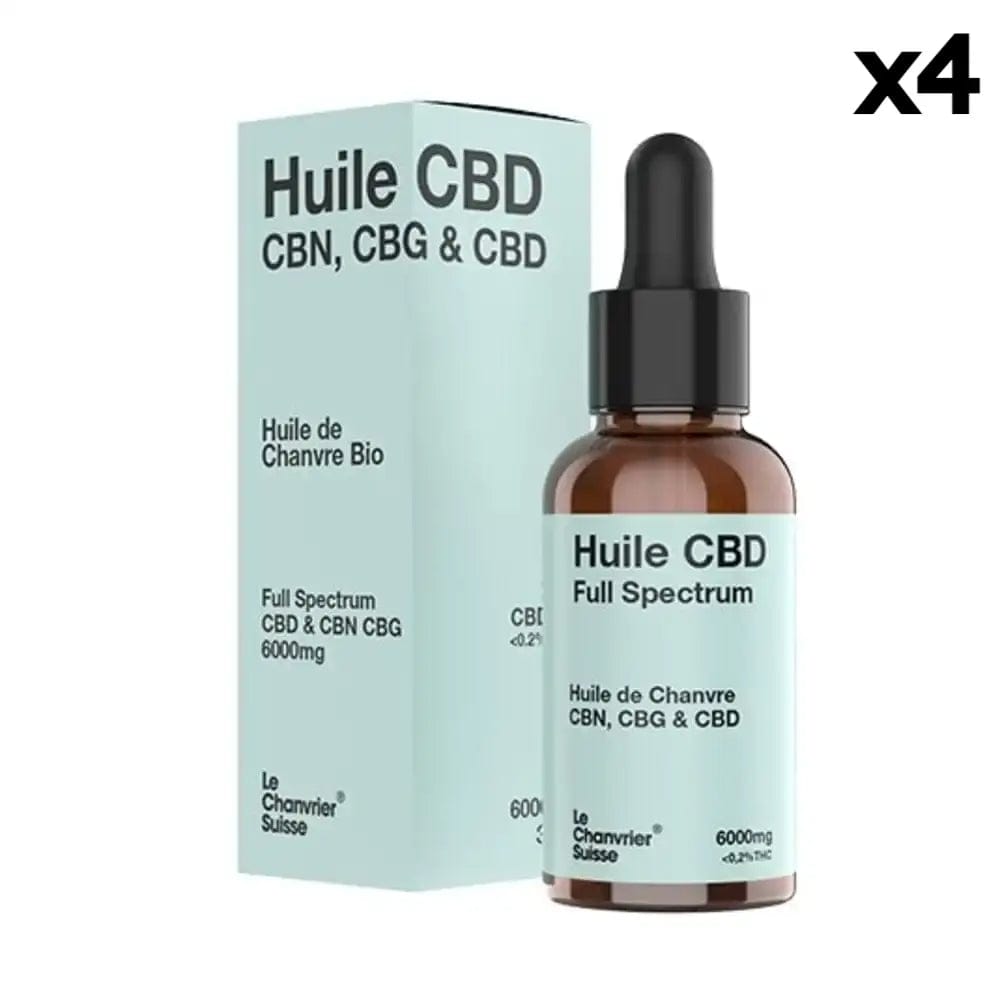 Le Chanvrier Suisse Huiles CBD 6000mg / 20% / 4 flacons Huile CBN, CBG & CBD Bio, Full Spectrum 3000mg ou 6000mg (30ml)